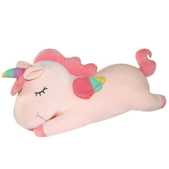 AIXINI Plush Unicorn Stuffed Animal Pillows Toy, 17.72 Inch Cute Soft Pink Unicorn Plushie with Rainbow Wings Gifts for Girls
