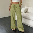 thumbnail image 3 of WTOBBY Women's Fashion Versatile Drawstring Casual Solid Color Pleated Wide-Leg Pants, High Waist Comfortable Trousers for Office and Travel,Light Green M, 3 of 7