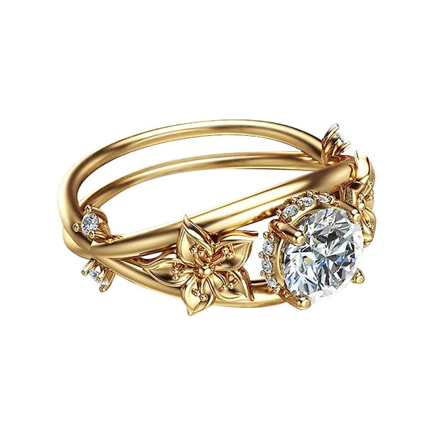 Oro Micro Set Zircon Anillo Joyería Propuesta de Cumpleaños Regalo Anillo de Compromiso de Novia