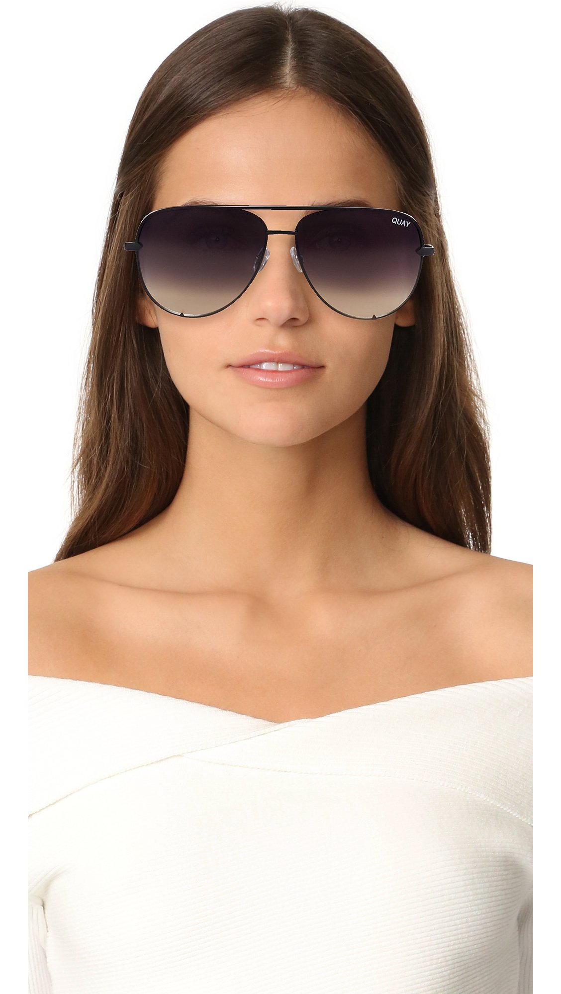 Quay Australia High Key Aviator Sunglasses, Black/Smoke Fade