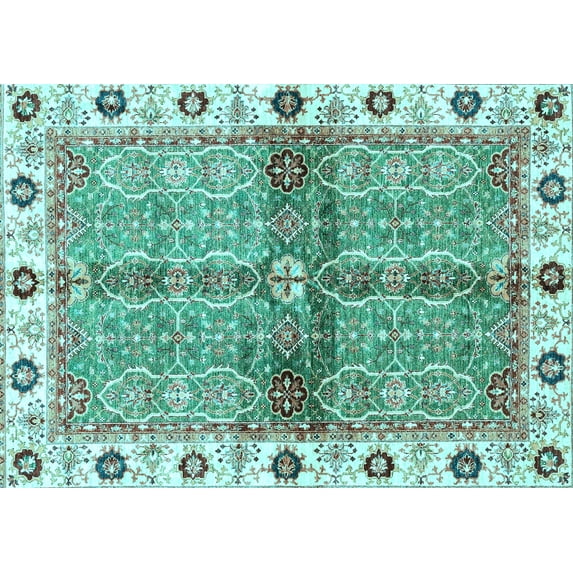 Ahgly Company Indoor Rectangle Oriental Light Blue Traditional Area Rugs, 2' x 4'