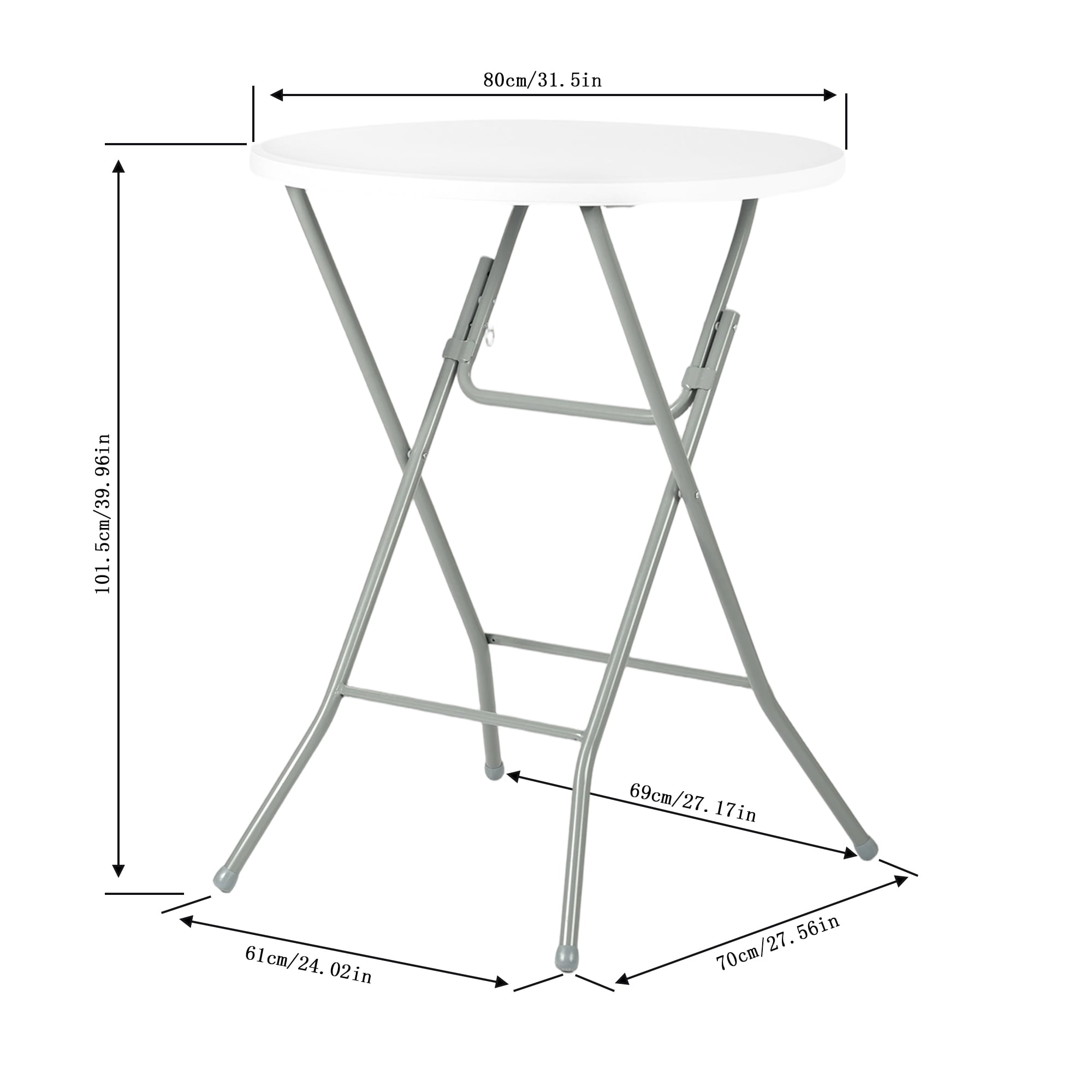 Homy Casa 31.5" Folding Table, Portable Indoor High Top for Gatherings, Dining, and Parties, White