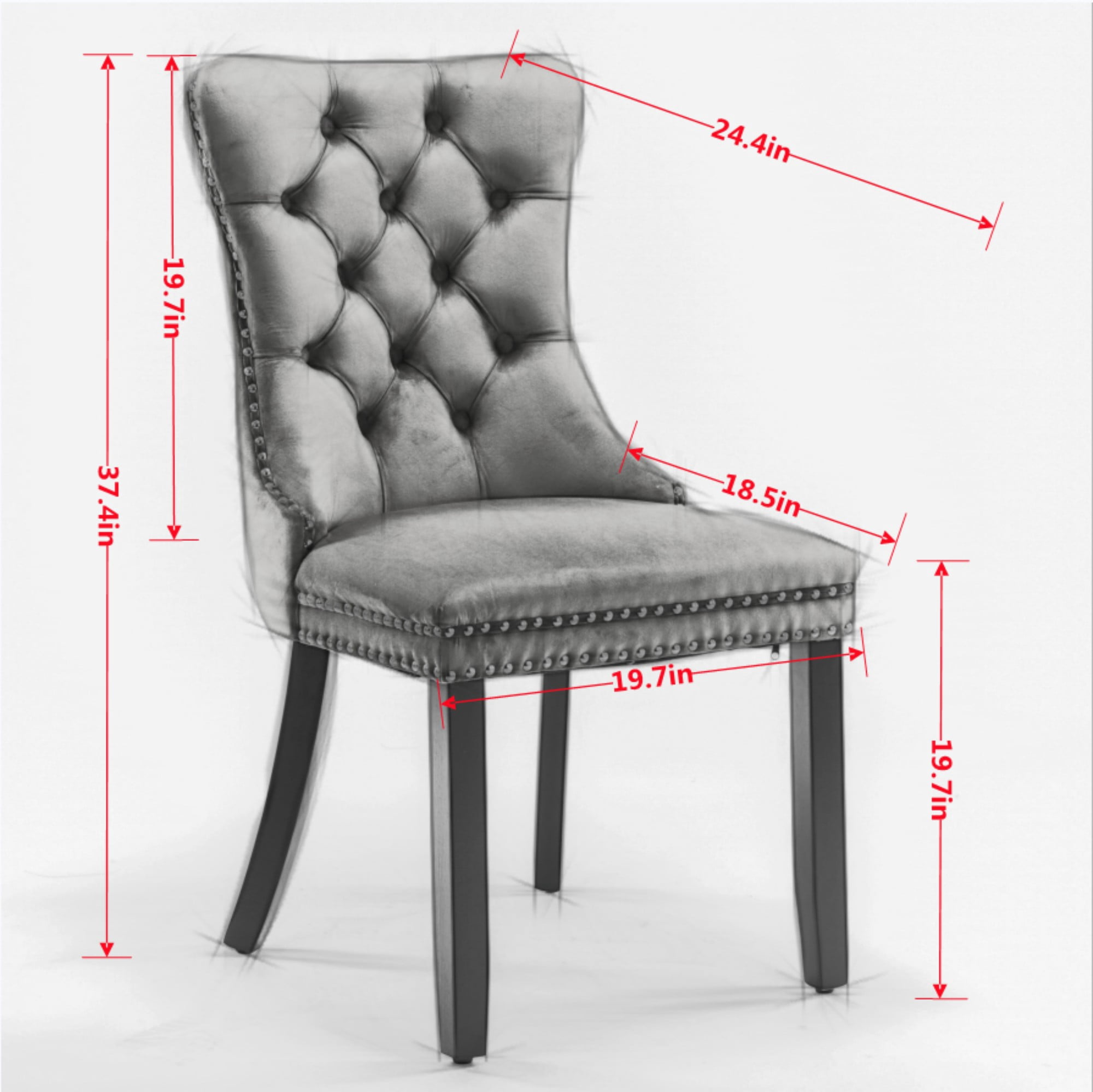 Gewnee Set of 2 Modern Velvet Tufted Upholstered High End Dining Chairs with Wood Legs & Nailhead Trim for Dining Room Kitchen, Burgundy