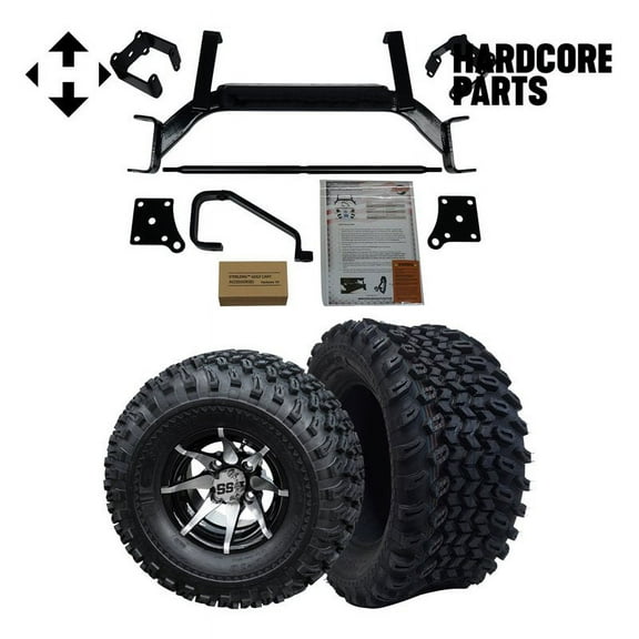 Hardcore Parts 6" Drop Axle Lift Kit for EZGO TXT/PDS (2001.5-2013) Electric Golf Cart with 10" Machined/Black 'Kraken' Wheels and 22"x11"-10" DOT rated All-Terrain tires