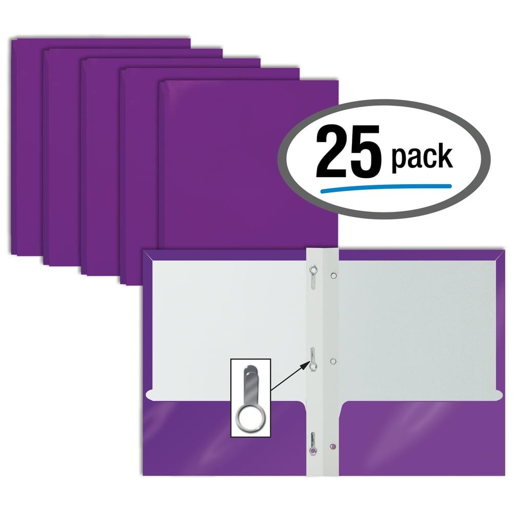 2 Pocket Glossy PURPLE Paper Folders with Prongs, by Better Office