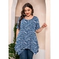 thumbnail image 2 of SHOWMALL Plus Size Blouse for Women Summer Tunic Tops Short Sleeve Navy Blue Vertical Floral 4X Swing Tee Crewneck Clothes Flowy Shirt for Leggings, 2 of 9