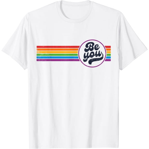 T-SHIRTLGBTQ Be You Gay Pride LGBT Ally Rainbow Flag Retro Vintage T-Shirt mens t shirt,white,women,funny,misfits,men,journey