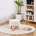 thumbnail image 4 of Storage Ottoman, Modern Round Footrest with Soft Padded Seat, Teddy Velvet Footstool with Wood Legs, Accent Small Table or Plant Stand for Hallway, Living Room (Cream), 4 of 6