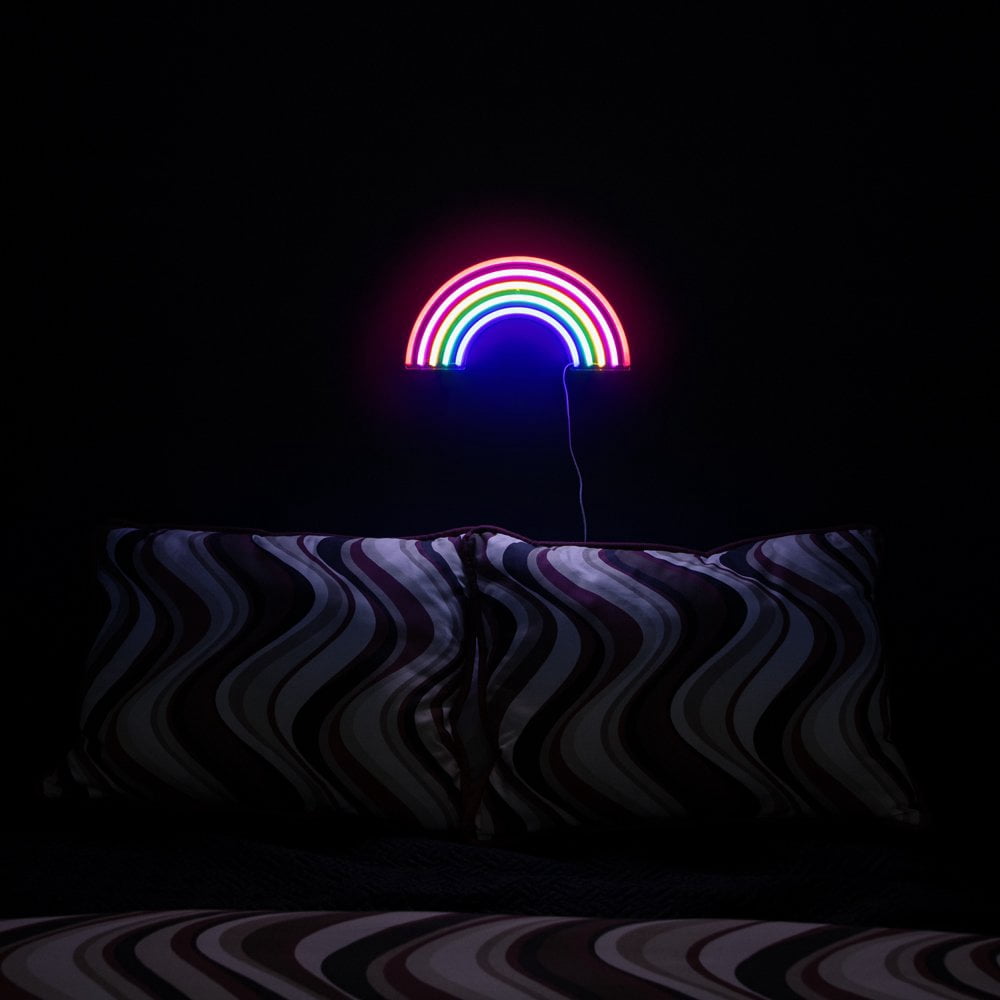 Isaac Jacobs 15” x 7.5” LED Neon ‘Multi-Colored Rainbow’ Wall Sign, Powered by USB Wire