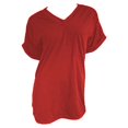 thumbnail image 4 of ZHENHONG T Shirts for Women,V Neck Short Sleeve Casual Stylish Top Solid Blouson Sleeve Loose Fit Shirts,Red Women Blouses, 4 of 4