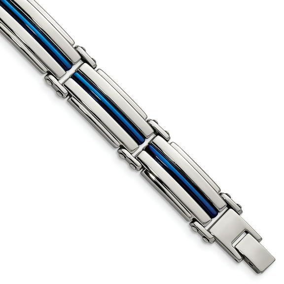 Primal Steel Stainless Steel Polished Blue IP-plated 8.5 Inch Link Bracelet