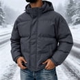 thumbnail image 3 of Hooded Puffer Jacket Men Solid Color Windproof Zip Up Winter Coat,Warm Thick Padded Outerwear with Pockets, 3 of 8