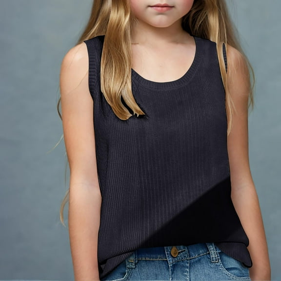Casual Tank Tops for Boys & Girls Sleeveless Crewneck Cami Top Size 6-15 Teens Kids Basic Solid Pullover Athletic Workout Vests Undershirts