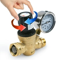 "U.S. Solid Camper Pressure Regulator Valve 3/4"" NH Brass Thread RV Water Regulator with Gauge, Lead Free, 160 PSI"