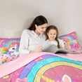 thumbnail image 4 of Manfei Cute Cartoon Unicorn 7 Pieces Bedding Comforter Set,Colorful Rainbow Candy Full Bedding Set,Kawaii Daisy Flower Fitted Sheet Flat Sheet For Girl,Microfiber Bedroom Decor Reversible, 4 of 8