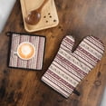 thumbnail image 5 of Brown Ethnic Stripe Pattern Kitchen Oven Mitt and Pot Holder Sets 2 Pcs for Baking, Cooking and Grilling, Heat Resistant Up To 392 °F, 5 of 7