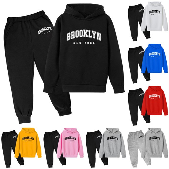 WERYOUNG Autumn Winter Children Outfits Long Sleeve Letter Printed Hooded Sweatshirt Hoodie And Joggers Pants Two Piece Sets For Boys Girls Stylish Clothes Sets 3-4 Years