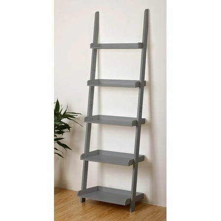 5 Tier Ladder - 5 Tier Leaning Wall Ladder Bookcase Shelf in Grey