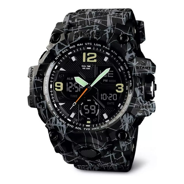 Reloj Digital y Análogo, Deportivo y Militar, 4 Pantallas, Retroiluminación, Resistente al Agua, con Cronómetro, Temporizador, Alarma y Fecha, Modelo 1155B