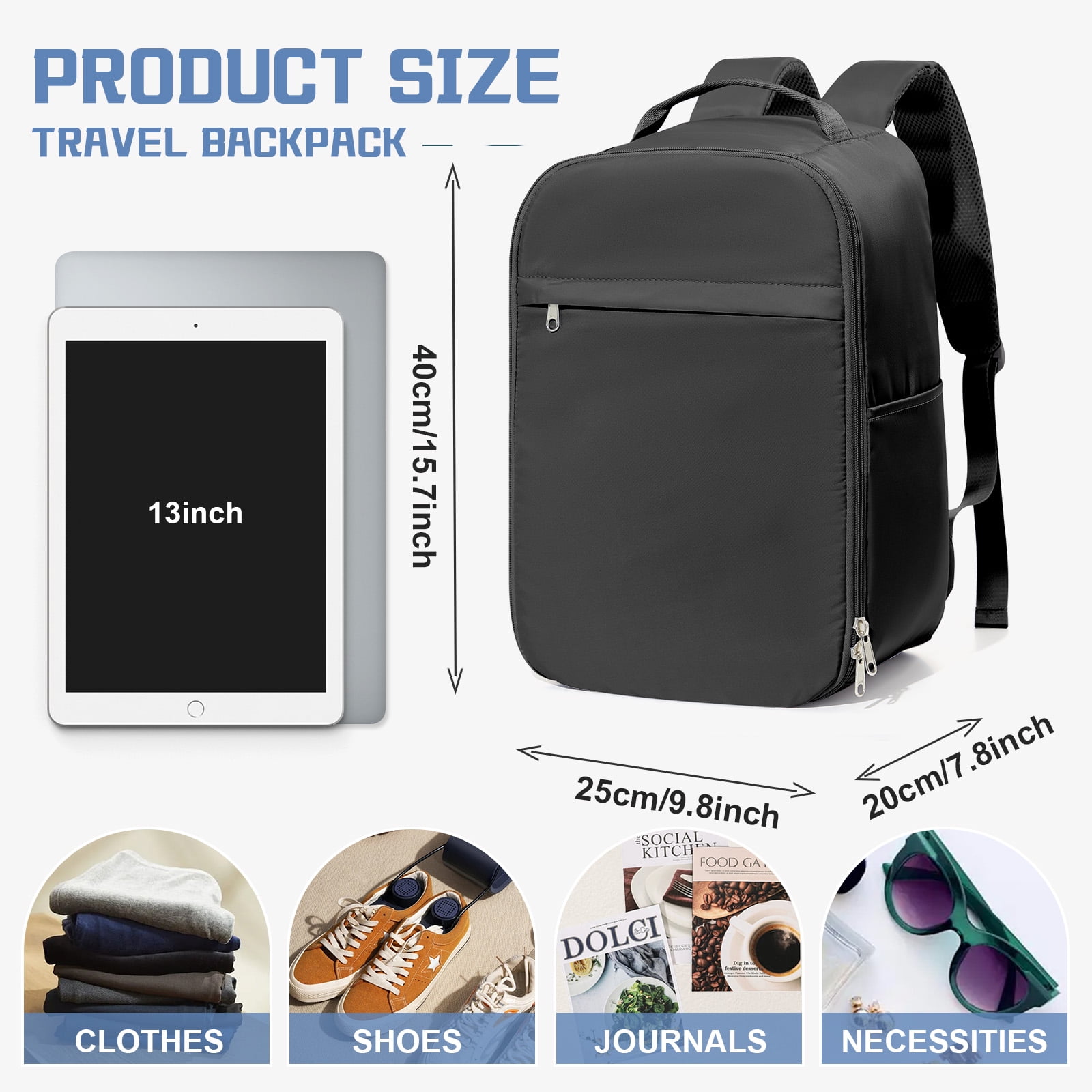 United Airline Approved Personal Item Travel Bag for Women, Underseat Luggage Carry on Backpack for Men, Cabin Size Waterproof Laptop Backpack, Mochila De Viaje, Rucksack Casual Daypack, Black