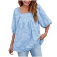 thumbnail image 1 of Top de camisa de manga farol con textura floral de chifón con cuello cuadrado de verano a la moda informal y sexy para mujer Pompotops FGAJ2957, 1 of 7