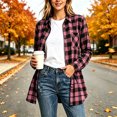 thumbnail image 2 of TRUNZI Women's Button Down Plaid Shirts Long Sleeves Lapel Collar Casual Regular Fit Shackets with Chest Pocket,Hot Pink,Size M, 2 of 8