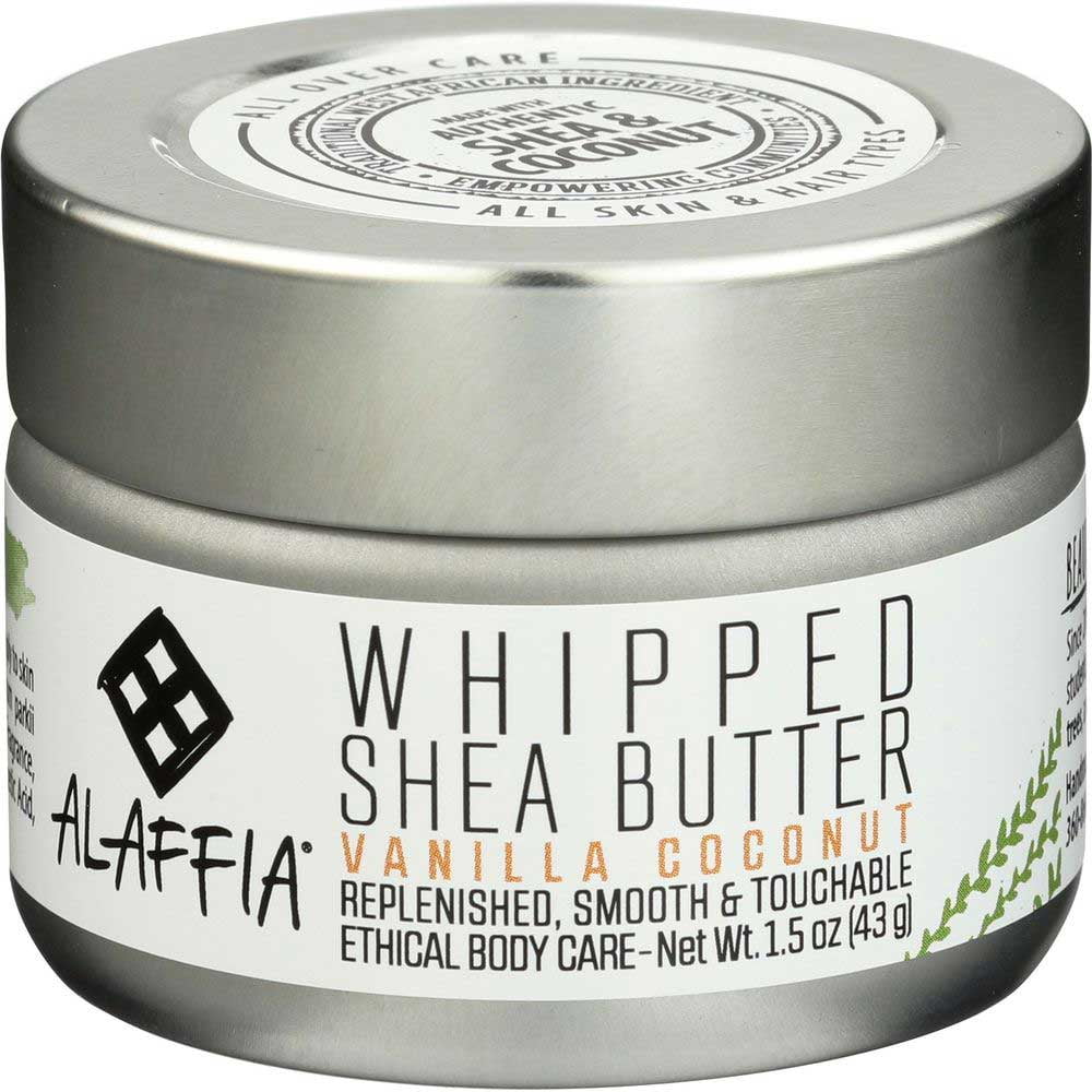 Alaffia - Whipped Shea Butter, All Skin Types, Moisturizing Support to Soften and Nourish Skin with Shea Butter and Coconut Oil, Fair Trade, No Parabens, Vegan, Vanilla Coconut, 1.5 Ounces