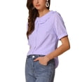 thumbnail image 4 of INSPIRE CHIC Women's Peter Pan Collar Ruffled Trim Gingham Button Down Blouse M Light Purple, 4 of 6