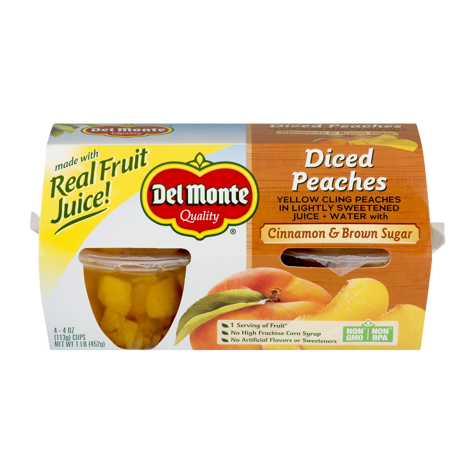 (4 Cups) Del Monte Fruit Cups Diced Peaches Cinnamon & Brown Sugar, 4