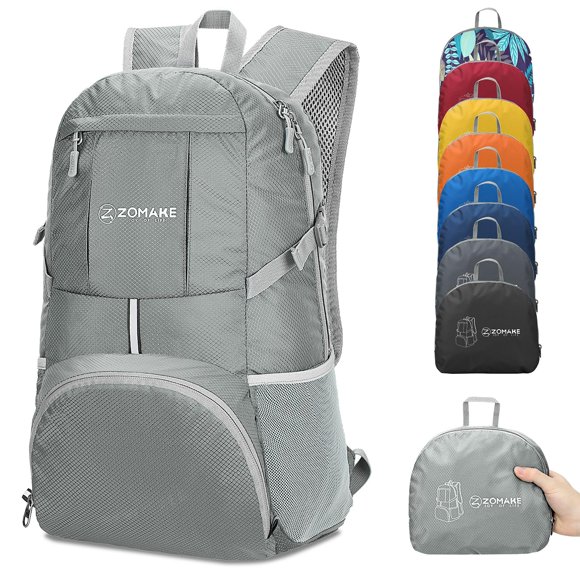 ZOMAKE Sac à Dos de Randonnée Pliable 35L, Résistant à l'Eau, Léger, pour Randonnée en Plein Air Femmes Hommes (Gris Argenté)