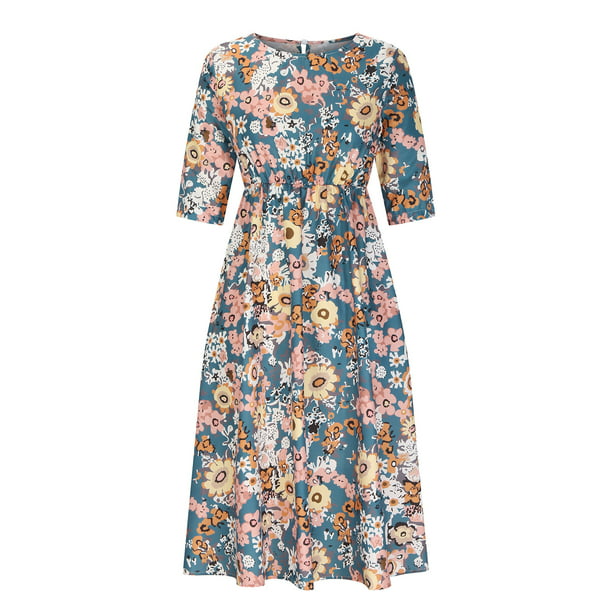 Abcnature Women's Summer Casual Round Neck Half Sleeve Floral
