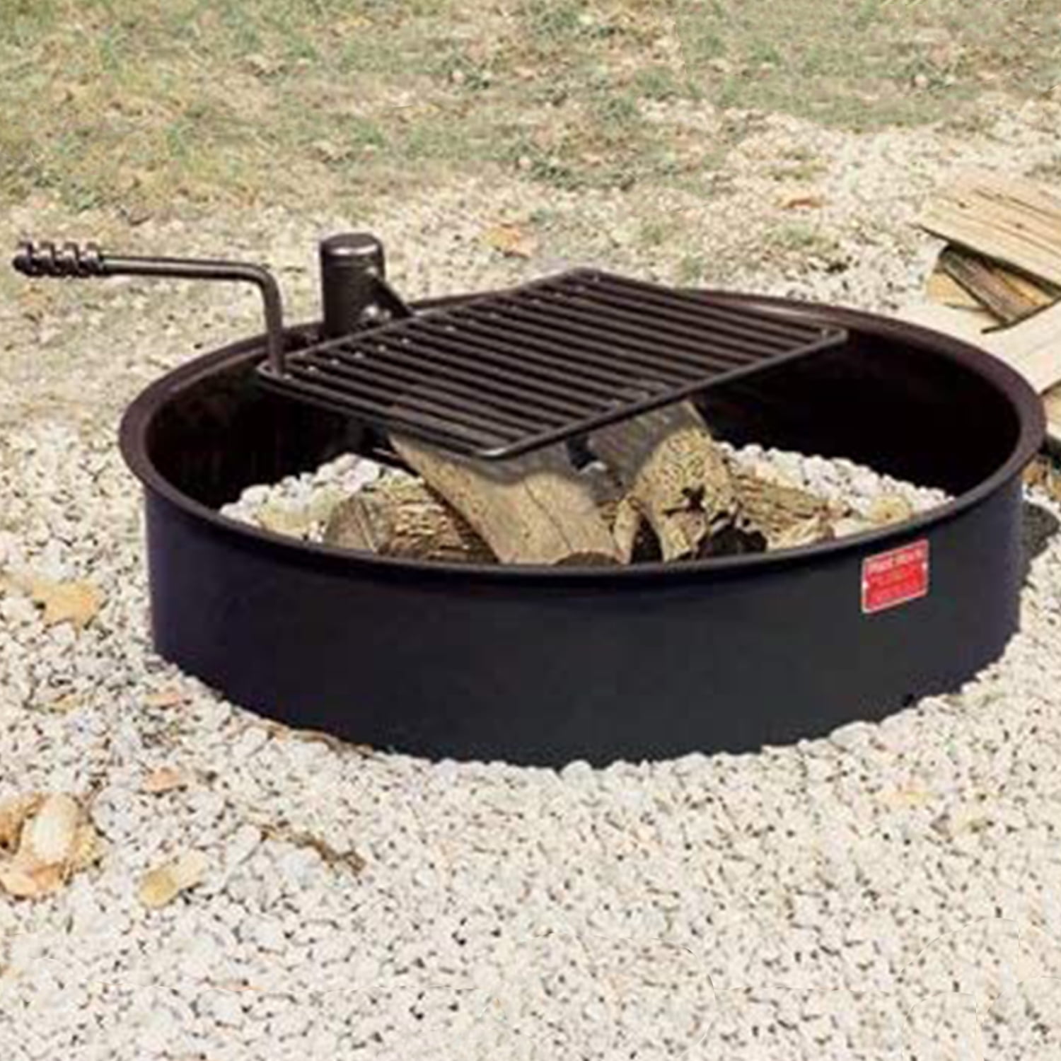 Pilot Rock 30 Inch Steel Ground Fire Pit Ring and Cooking Grate, Black
