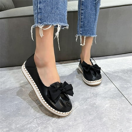 

Fashion Summer And Autumn Women Casual Shoes Shallow Mouth Round Toe Bow Lightweight Comfortable Solid Color Flat Bottom