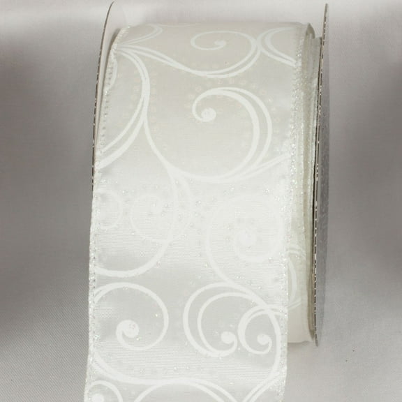 The Ribbon People White Contemporary Swirl Print Wired Craft Ribbon 2.5" x 20 Yards