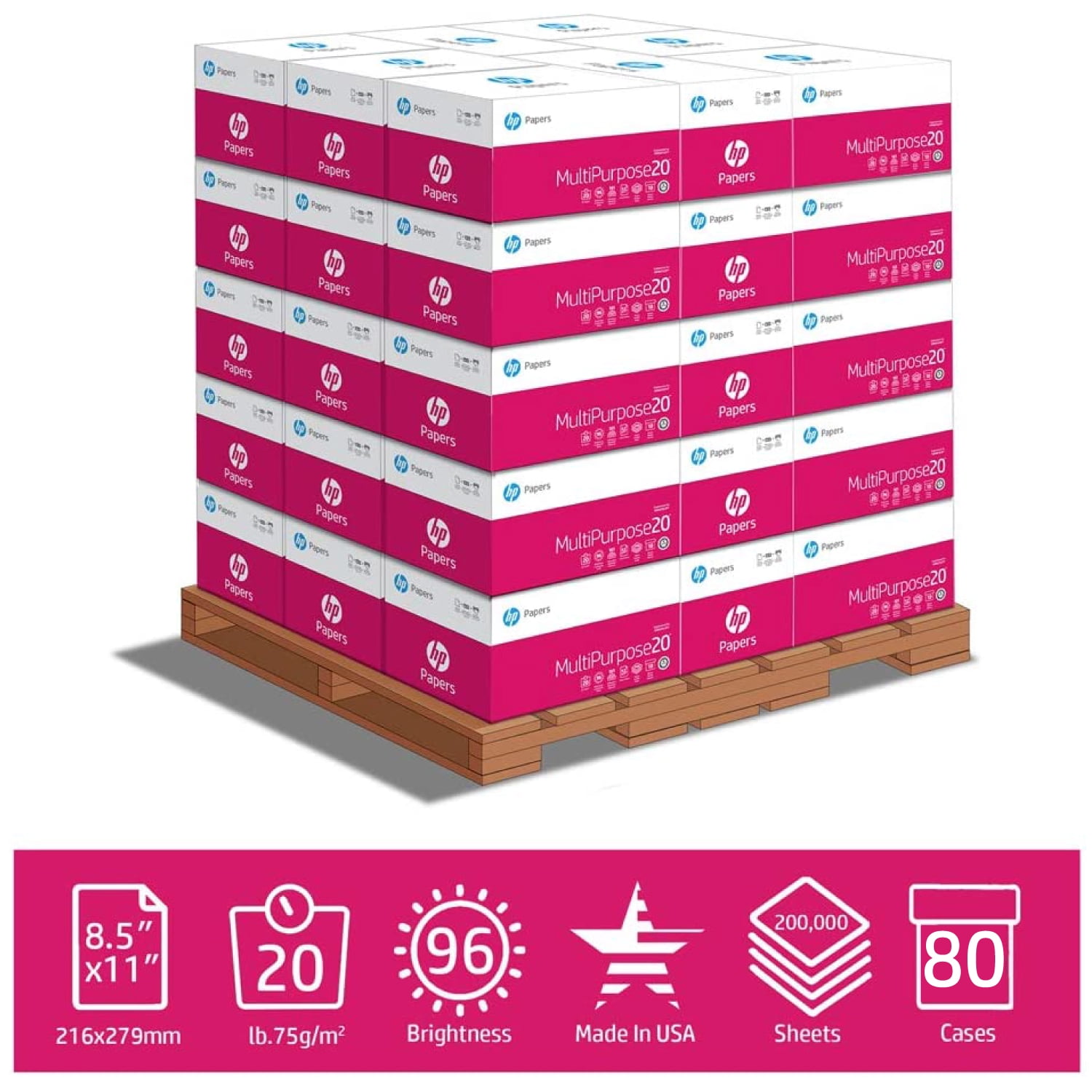 HP Printer Paper, Multipurpose 20lb, 8.5x11, 96 Bright, 5 Reams/Ctn, 1