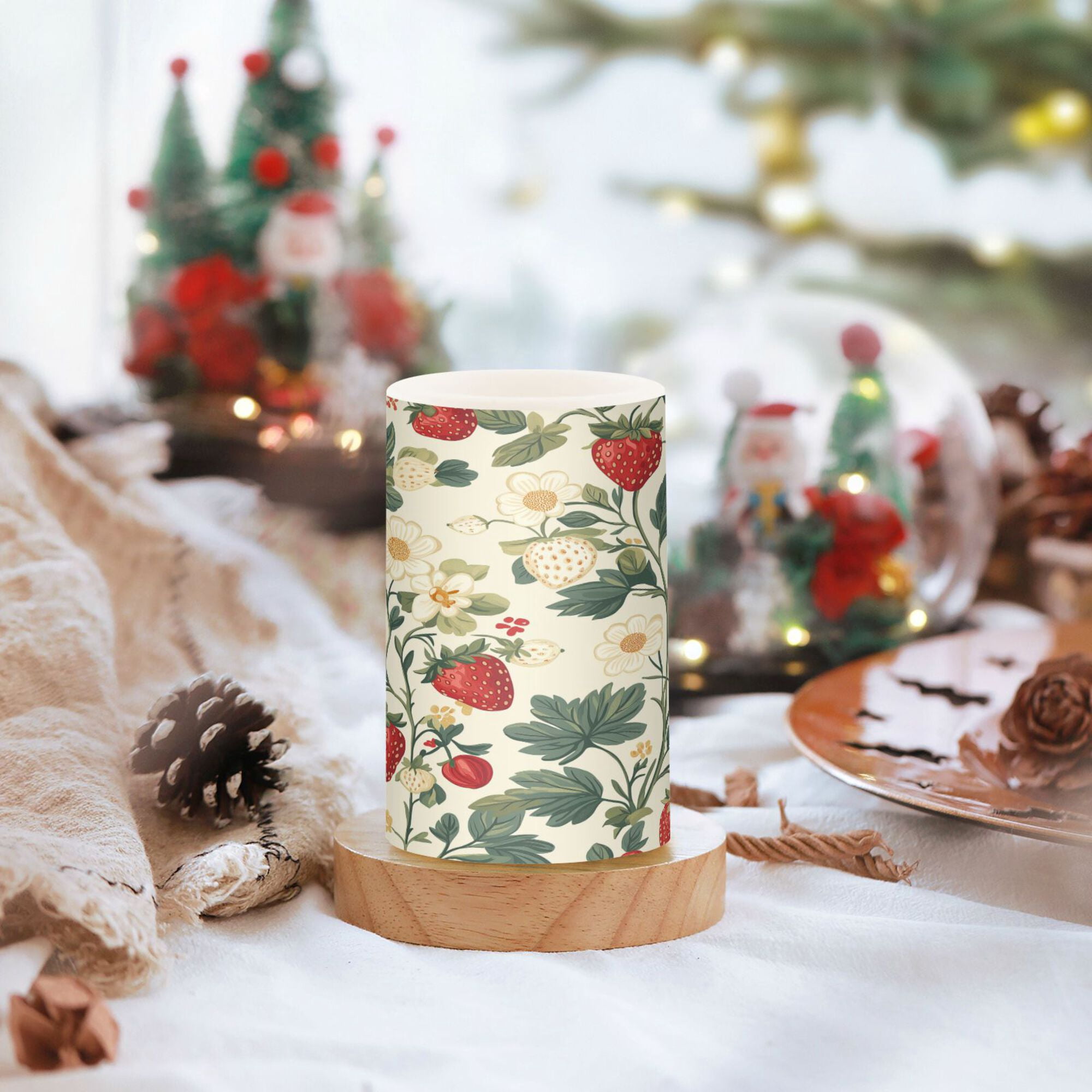 Yayeee Flameless Candles with Remote Flickering Battery Operated Multi Color Changing, Small Strawberry Pattern
