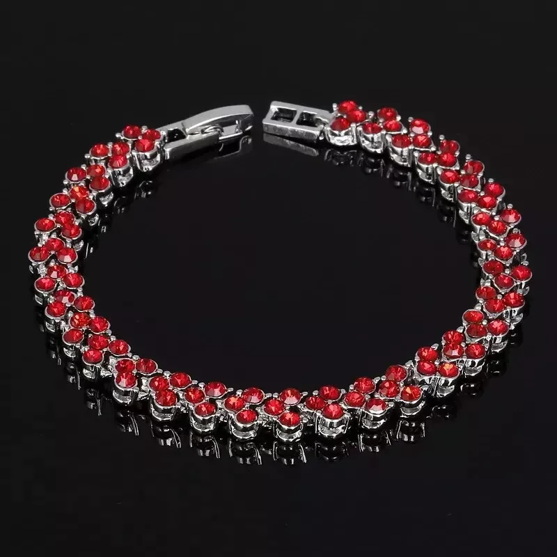 9CT Round Simulated Red Ruby Crystal Tennis Bracelet White Gold Plated Xmas Gift