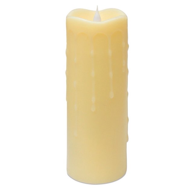 9" Simplux Ivoire Goutte à Goutte Cire Sans Flamme Conduit Allumé Bougie Pilier avec Flamme en Mouvement