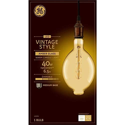 GE Vintage Style LED Light Bulbs, Amber Glass Finish, Warm Candle Light, 40 Watt Equivalent, Spiral Weave Filament, Medium Base, Dimmable (1 Pack)