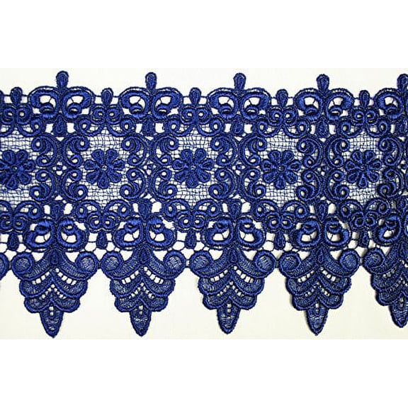 Altotux 5 & 1/8" Gray Green Lilac Burgundy Embroidered Venice Lace Trim By 15" (ROYAL BLUE)
