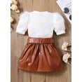 thumbnail image 4 of Faithtur Vêtements Fille Manches Courtes en Velours à Col Rond + Jupe Courte en Cuir avec Ceinture, 4 of 9