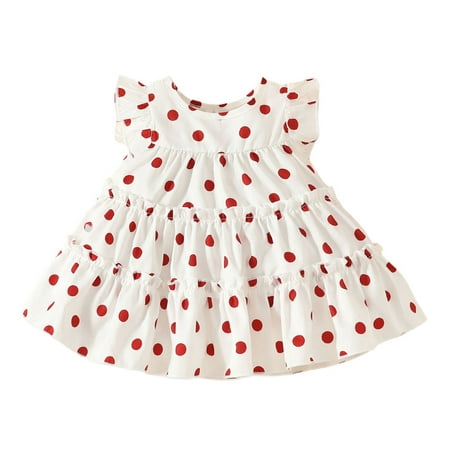 

ZRBYWB Toddler Girls Dresses Fly Sleeve Dot Print Ruffles Princess Dress Headbands Set Baby Girl Clothes