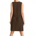 thumbnail image 4 of Efsteb Formal Dresses For Women V-Neck Button-Front Sleeveless Tank Dress Solid Color Casual Loose Dress with Side Pockets (Brown,M), 4 of 9