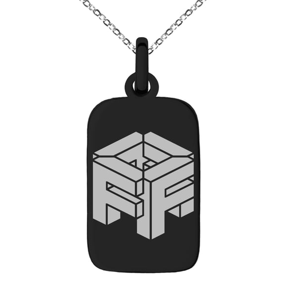 Stainless Steel Letter F Initial 3D Cube Box Monogram Engraved Small Rectangle Dog Tag Charm Pendant Necklace