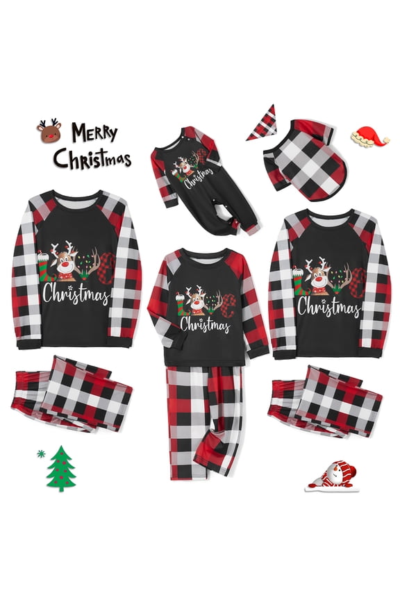 Family Christmas Pjs Matching Set Holiday Sleepwear Long Sleeve Reindeer Plaid Loungewear
