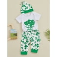 thumbnail image 3 of Arvbitana Baby Girls Pants Set 3M 6M 9M 12M 18M Short Sleeve Letter Print Romper + Clover Print Pants + Hat 3Pcs Outfits Newborn Infant Ireland Festivals Clothes, 3 of 10