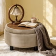 thumbnail image 4 of S-HOME Modern Tufted Fabric 25 Inch Round Storage Ottoman Coffee Table with Tray, Multifunctional Design for Living Room or Bedroom Use, Camel, 4 of 12
