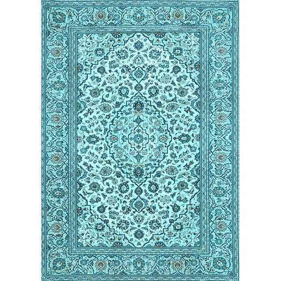 Ahgly Company Indoor Rectangle Medallion Light Blue Traditional Area Rugs, 5' x 8'