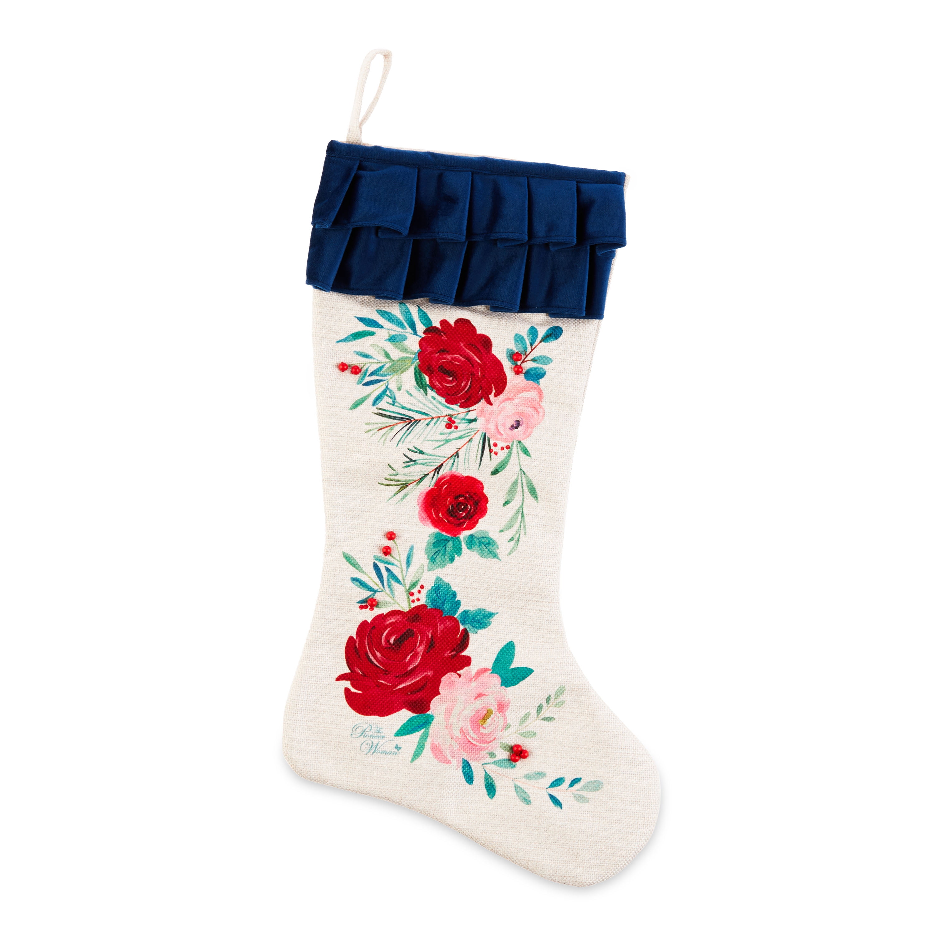 The Pioneer Woman Set of 2 Red Roses Ruffle Christmas Stockings, 20