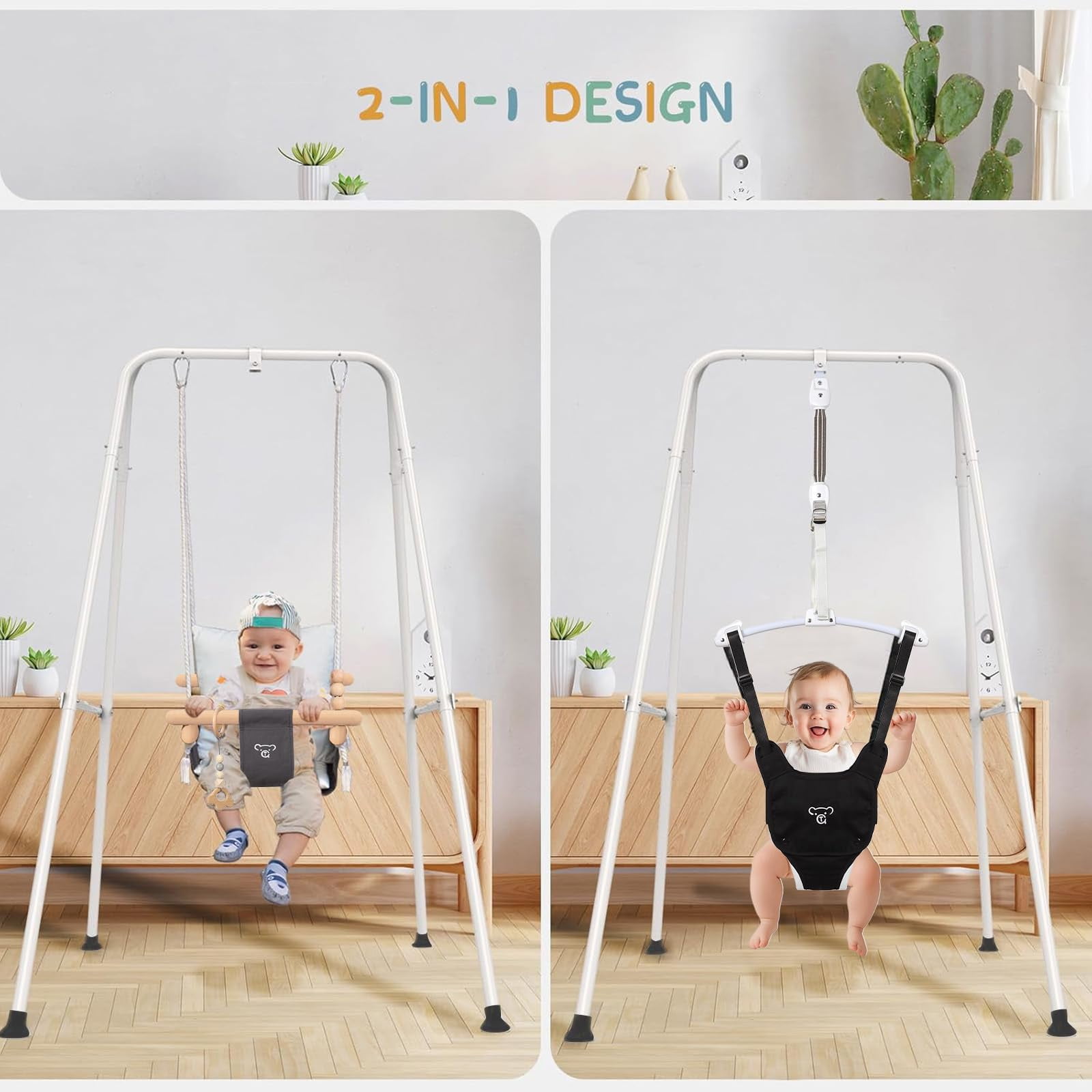 G TALECO GEAR 2 in 1 Baby Swing Outdoor, Baby Jumpers and Bouncers, Indoor Toddler Swing for Baby up to 3 Year, White